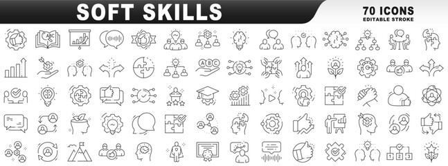 Big set of soft skills related line icons. Editable stroke