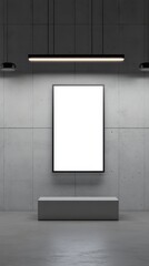 Modern Minimalist Interior with Empty Vertical Frame on Wall in Contemporary Gallery Space