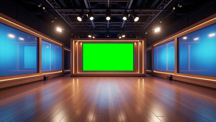 News Studio, Backdrop For TV Shows .TV On Wall.3D Virtual News Studio Background, 3d illustration