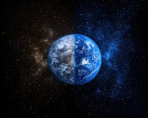 A breathtaking aerial view showcasing the Earth&rsquo;s vibrant landscapes, with lush green forests and blue oceans, while the stunning Milky Way galaxy sparkles majestically in the background.