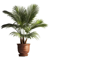 Obraz premium A compact potted palm tree with fan-shaped leaves, isolated on a empty plain background
