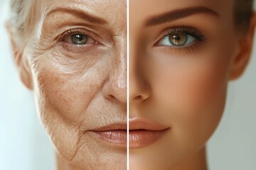 Side-by-side portrait showcasing aging vs. youth..