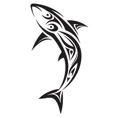 Polynesian Tribal Shark Tattoo with Bold Black Ink Design and Traditional Patterns