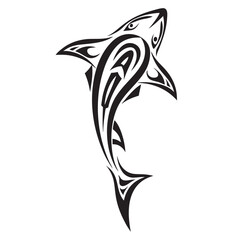 Polynesian Tribal Shark Tattoo with Bold Black Ink Design and Traditional Patterns
