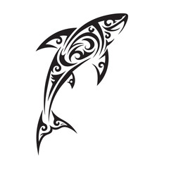 Polynesian Tribal Shark Tattoo with Bold Black Ink Design and Traditional Patterns