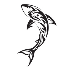Naklejka premium Polynesian Tribal Shark Tattoo with Bold Black Ink Design and Traditional Patterns