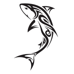 Polynesian Tribal Shark Tattoo with Bold Black Ink Design and Traditional Patterns