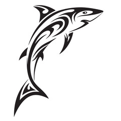 Polynesian Tribal Shark Tattoo with Bold Black Ink Design and Traditional Patterns