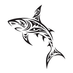 Polynesian Tribal Shark Tattoo with Bold Black Ink Design and Traditional Patterns