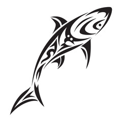 Polynesian Tribal Shark Tattoo with Bold Black Ink Design and Traditional Patterns