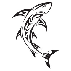 Polynesian Tribal Shark Tattoo with Bold Black Ink Design and Traditional Patterns