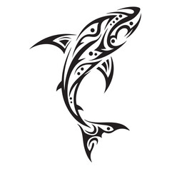 Polynesian Tribal Shark Tattoo with Bold Black Ink Design and Traditional Patterns
