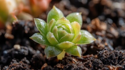 A close up view of a small green succulent plant