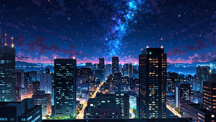 Obraz premium anime style background, urban with night sky