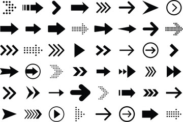 Black arrow icon set in white background. collection of various arrow shapes and styles. Vector arrow illustration eps 10