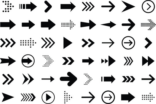Black arrow icon set in white background. collection of various arrow shapes and styles. Vector arrow illustration eps 10