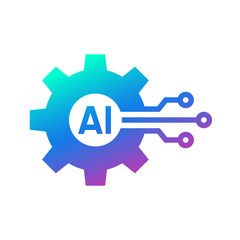 Circuit board with gear icon, Smart AI Cogwheel engineering technological concept, Digital technology, Vector illustration