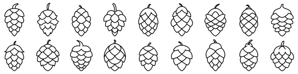 Fototapeta premium Pine cone icon. Editable stroke. Set of black linear pine cone icons. Pine cone symbol. Vector illustration