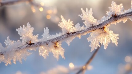 A close up of a twig covered in ice crystals