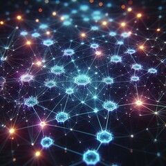 Fototapeta premium Blockchain Network: Abstract 3D Illustration with Connection Lines