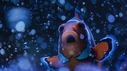 Vibrant clownfish swimming in blue water