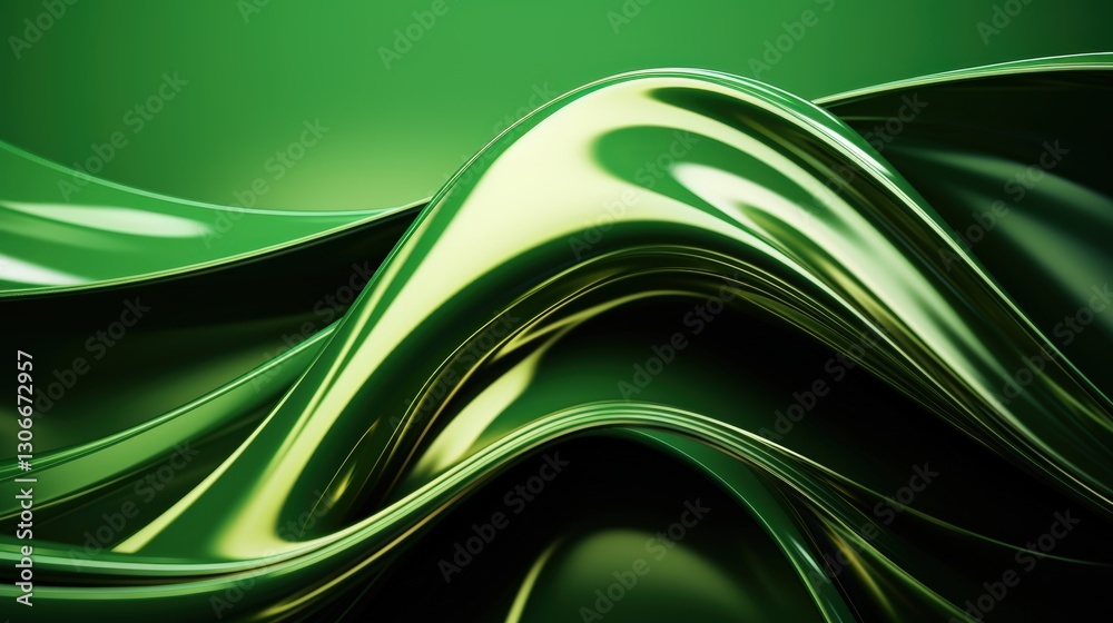 Poster abstract green 3d render of flowing and shiny organic shapes creating a dynamic and smooth visual ex