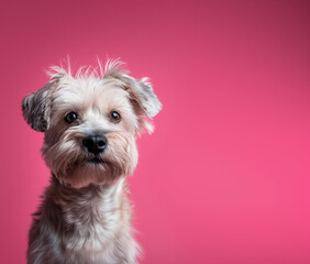 Dandie Dinmont Terrier dog on minimalistic colorful background with Copy Space. Perfect for banners, veterinary ads, pet food promotions, and minimalist designs.