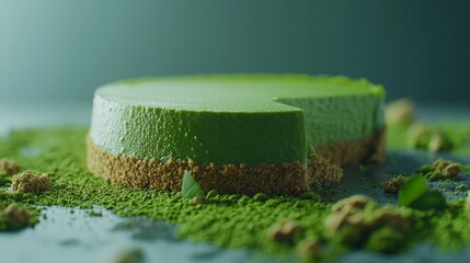 Matcha cheesecake with graham cracker crust, earthy and creamy, ultra-detailed, 8k