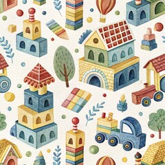Naklejka premium Imaginary Children's Art Seamless Playful Patterns from an Aerial Perspective