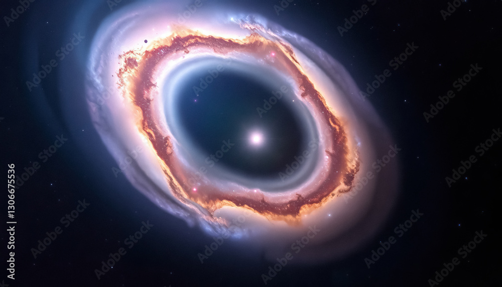 Poster cosmic ring with stellar glow nebulae and dark void star formation within vibrant space structure