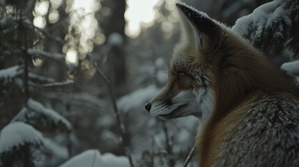 Fototapeta premium Majestic Red Fox in a Snowy Forest During Winter Season