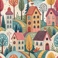 Fototapeta premium Vibrant Imagination Aerial View of Whimsical Community Life in Digital Art