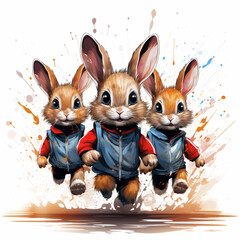 Fototapeta premium Cute bunnies participate in a running competition