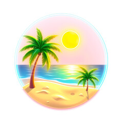 Obraz premium Sandy beach holographic 3D icon. neon symbol vector illustration isolated on white background. Generative AI