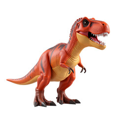 Fototapeta premium Orange Tyrannosaurus Rex Toy Roaring with Dark Stripes