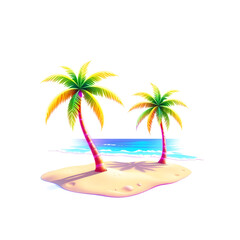 Obraz premium Sandy beach holographic 3D icon. neon symbol vector illustration isolated on white background. Generative AI