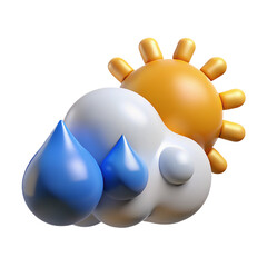 "3D Weather Forecast Icon – Sun, Clouds & Raindrops in Semi-Realistic Style"

