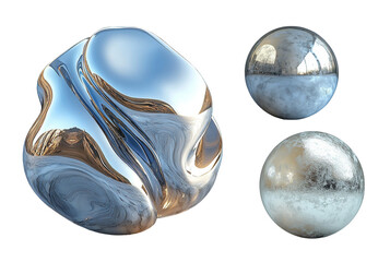 Metalic 3d silver object liquid holographic ball METAL TEXTURE on transparent background 3d element