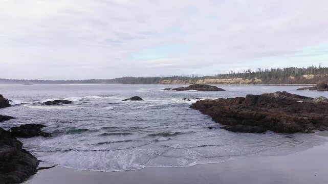 Drone shot long beach tofino ucluelet vancouver island