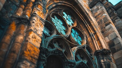 Gothic church window detail, Scotland, stonework, ornate, travel photography