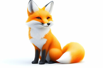 Obraz premium Cute Sitting Fox On White Background