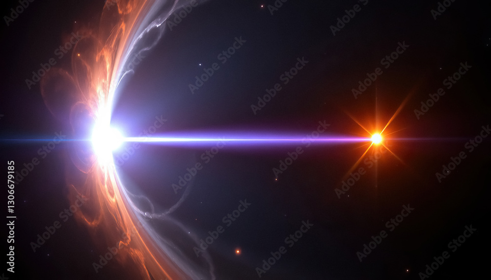 Poster artistic visualization of celestial phenomena depicting interplay of light energy and cosmic forms