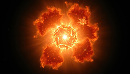 Fototapeta premium Fiery celestial body emitting intense light and heat surrounded by swirling nebula of energy and plasma