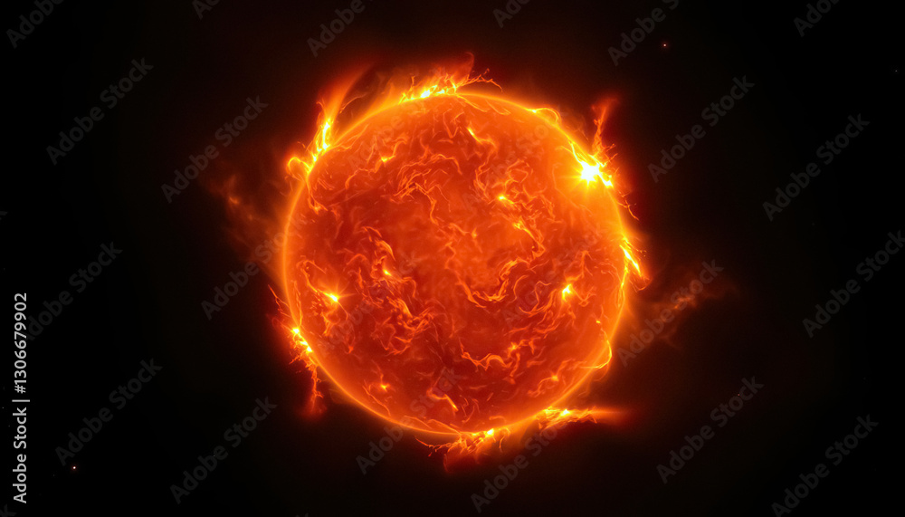 Poster vibrant fiery orb of plasma ablaze with energy dominates dark void of space stellar creation