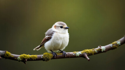 Fototapeta premium A small, cute round bird with fluffy plumage perched on a branch