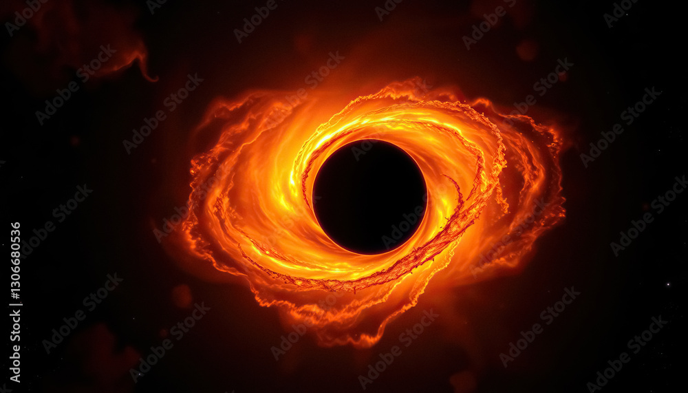 Poster vibrant celestial swirl surrounding dark void dramatic depiction of space phenomena and cosmic force