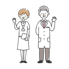 笑顔で手を振る医療従事者