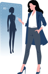 woman touching AI screen vector