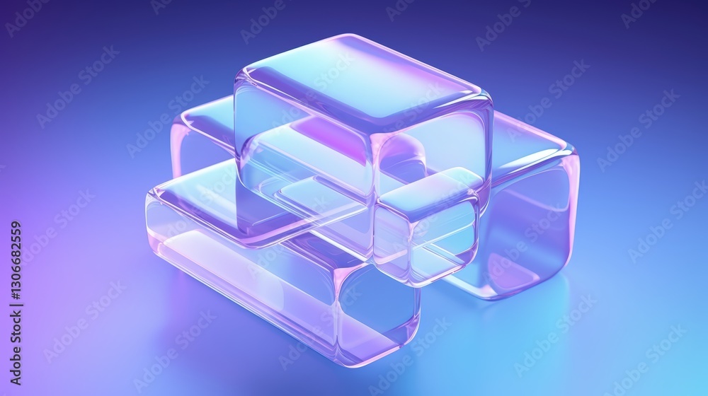 Poster soft blue isometric 3d icon of transparent blocks in modern design with artistic gradient background