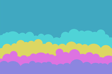 Sky and clouds vector illustration. Simple cartoon colorful sky background. Flat vector design with copyspace.